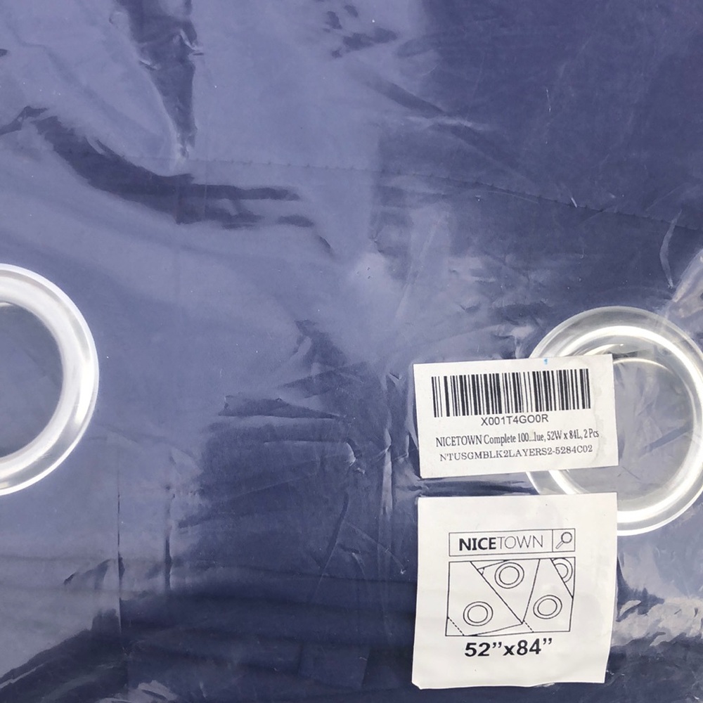 Navy black out curtains w silver hardware rings